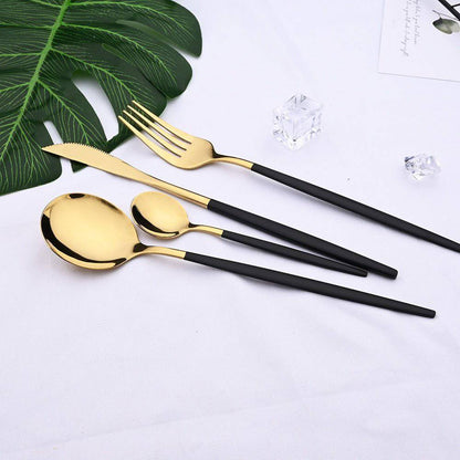 Gold and Black Cutlery Set (24 Piece) - Rheasie & Co