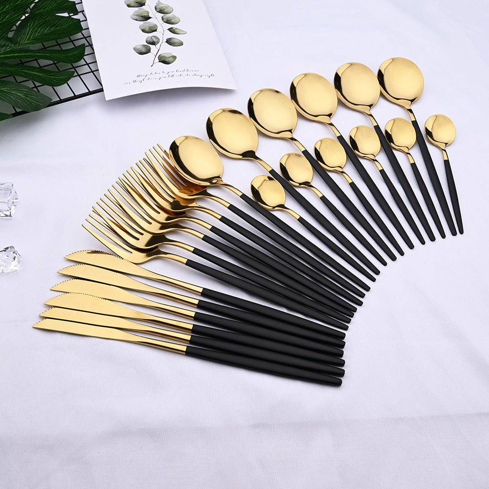 Gold and Black Cutlery Set (24 Piece) - Rheasie & Co