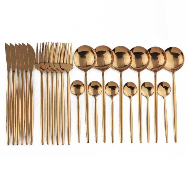 Gold and Black Cutlery Set (24 Piece) - Rheasie & Co