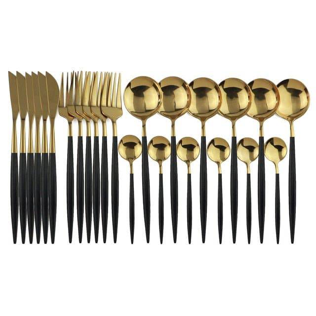 Gold and Black Cutlery Set (24 Piece) - Rheasie & Co