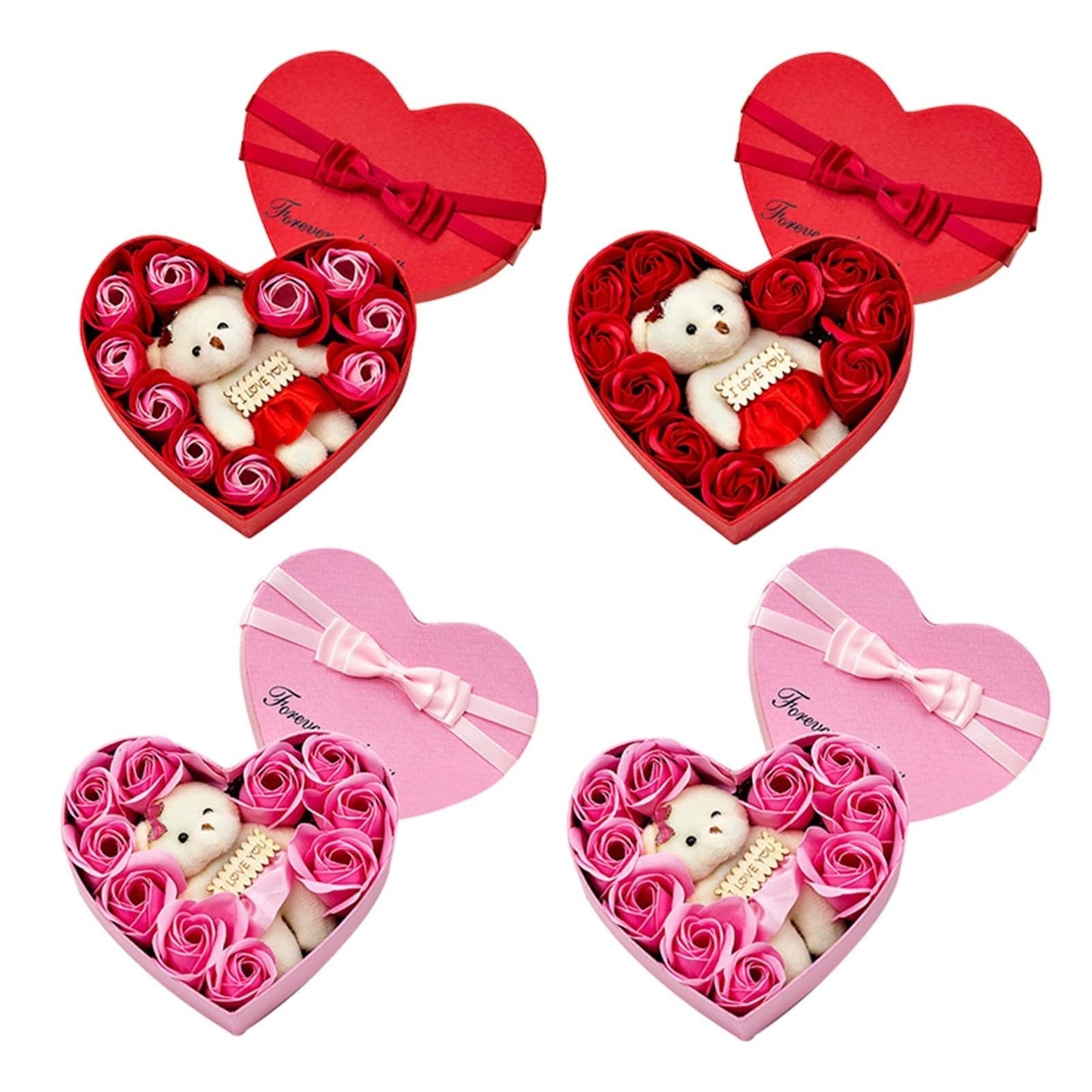 Heart-shape Soap Flower Gift Box With Teddy Bear - Rheasie & Co