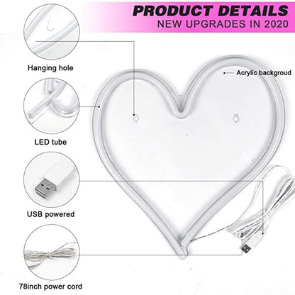 38cm Big Heart Shape Neon Sign Wall Hanging Light for Wedding Bedroom Home Party USB Powered Valentine's Day Christmas Decor - EcoTomble