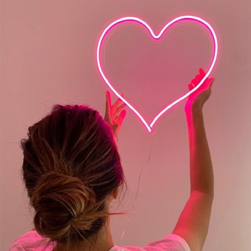 38cm Big Heart Shape Neon Sign Wall Hanging Light for Wedding Bedroom Home Party USB Powered Valentine's Day Christmas Decor - EcoTomble