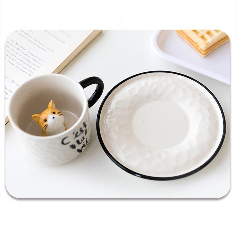 Cute Cat Relief Ceramics Mug - EcoTomble