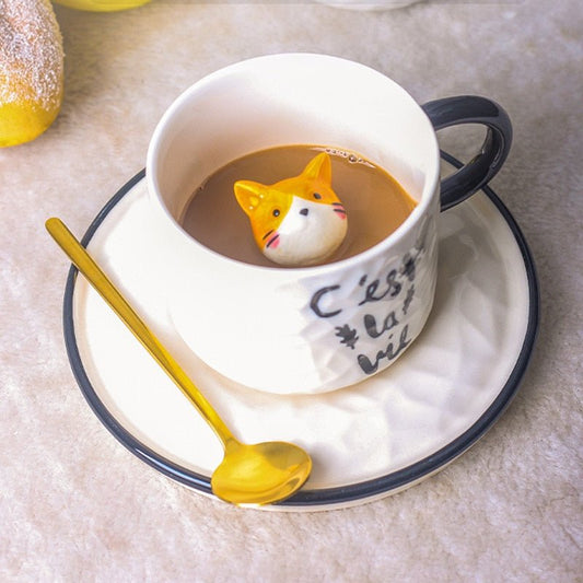 Cute Cat Relief Ceramics Mug - EcoTomble