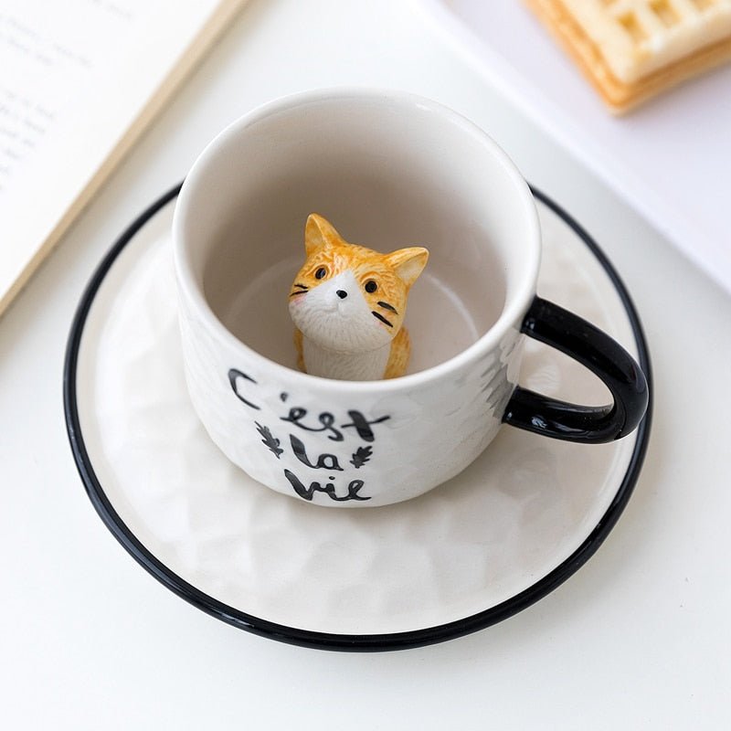 Cute Cat Relief Ceramics Mug - EcoTomble