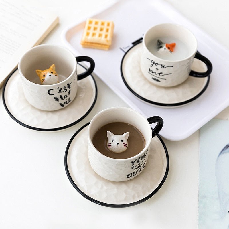Cute Cat Relief Ceramics Mug - EcoTomble