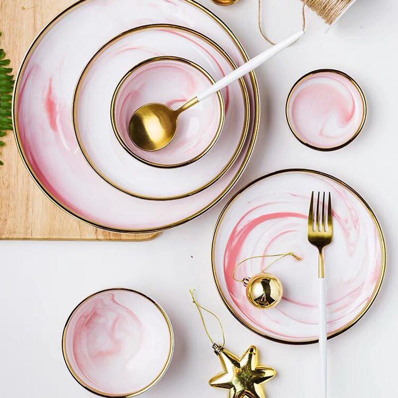 Gold and Pink Marble Dinnerware - Rheasie & Co