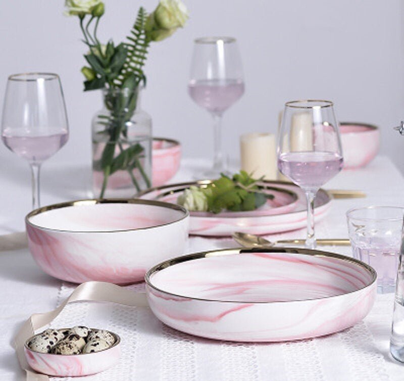 Gold and Pink Marble Dinnerware - Rheasie & Co