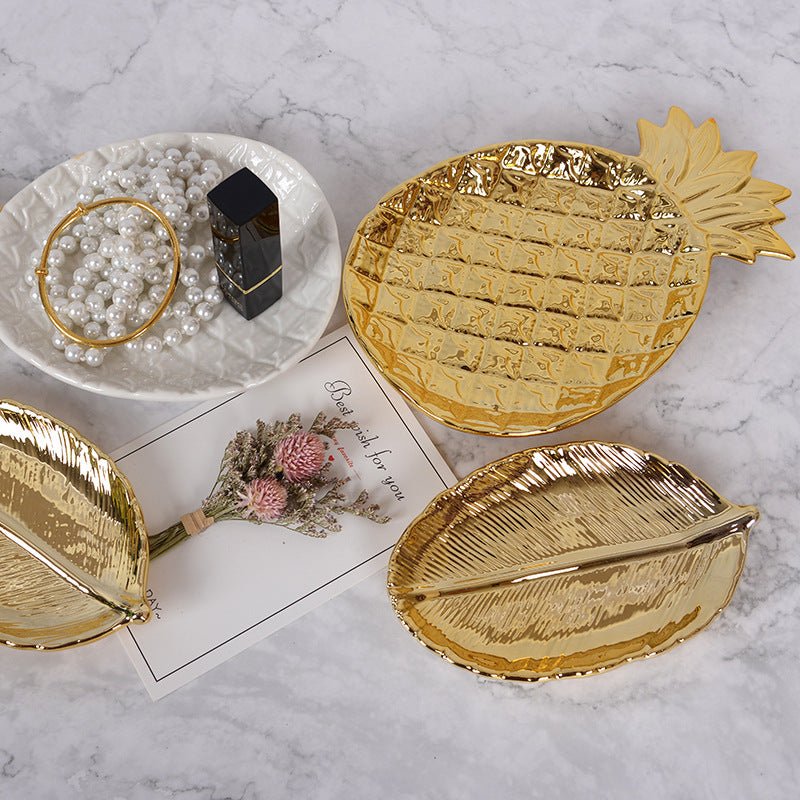 Gold Leaf Ceramic Storage Tray - Rheasie & Co