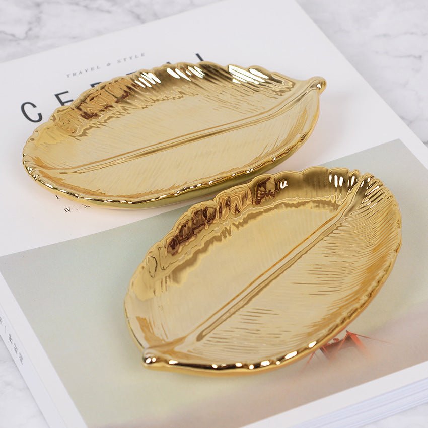 Gold Leaf Ceramic Storage Tray - Rheasie & Co