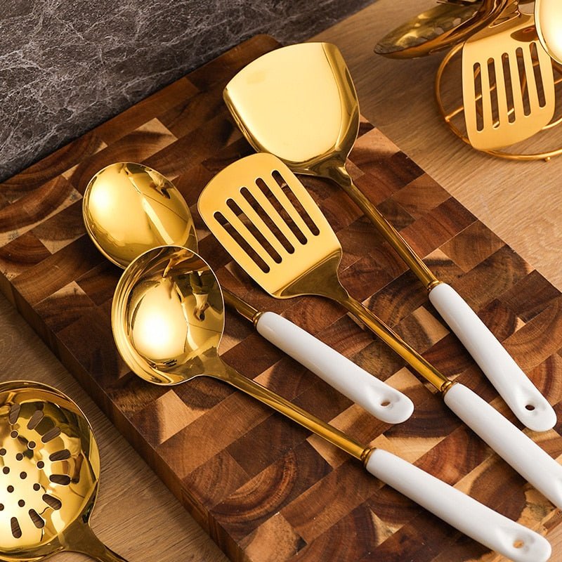 Gold Plated Cooking Utensils (7 Piece) - Rheasie & Co