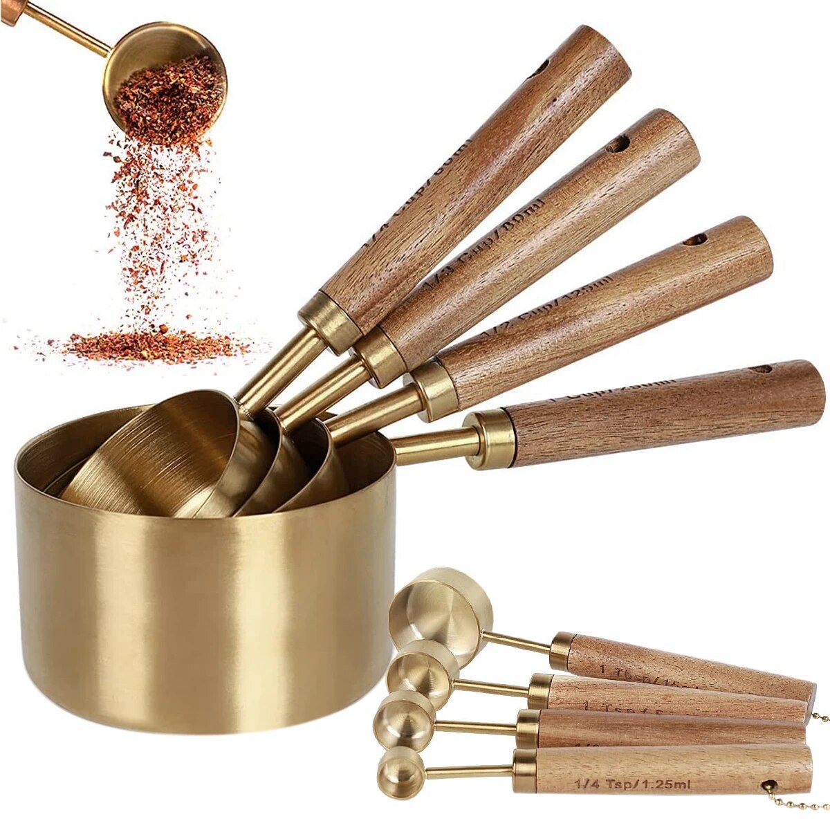 Gold Stainless Steel Measuring Set- 8 Piece - Rheasie & Co