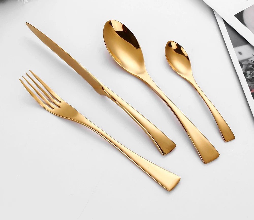 Hand-Polished Gold Cutlery Set (4 Piece) - Rheasie & Co