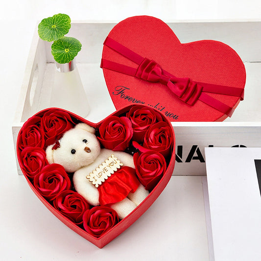 Heart-shape Soap Flower Gift Box With Teddy Bear - Rheasie & Co