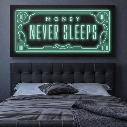 'Money Never Sleeps' Canvas Poster - Rheasie & Co.
