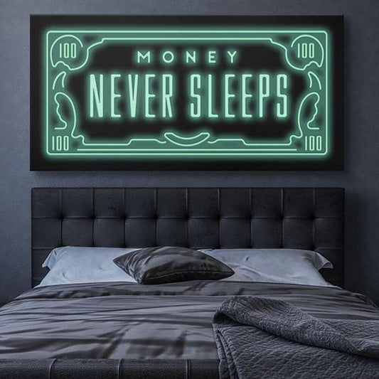 'Money Never Sleeps' Canvas Poster - Rheasie & Co.