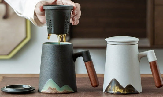 Mountain Design Ceramic Tea Mugs with Filter - Rheasie & Co